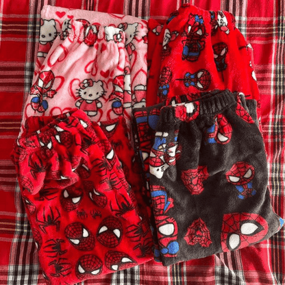 Cotton Velvet Hello Kitty Spider-man Loose Pajama Set with Long Pants